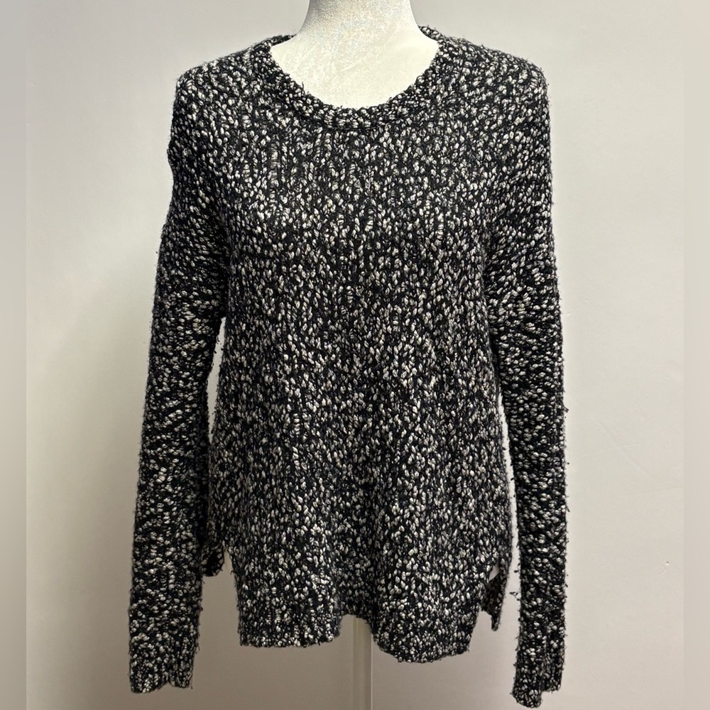 Vince. Black and White Marled Boucle Sweater, Size Small